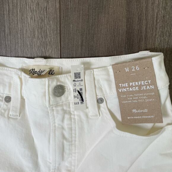 Madewell Perfect Vintage Tapered Leg Tile White Raw Hem Jeans US Women's 26 New - Picture 5 of 6